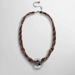 Knotty Varsity Custom Necklace - Mocha Brown Single Digit