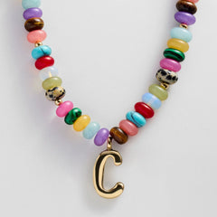 Semi-Precious Bubble Initial Necklace - Multi