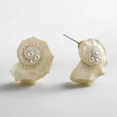 Santana Shell Statement Stud Earrings - Pearl