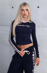 Star Of The Night Long Sleeve V Neck Baby Tee Navy