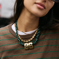 Knotty Varsity Custom Necklace - Dark Green Single Digit