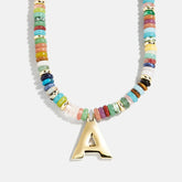 Semi-Precious Block Initial Necklace - Multi/Gold
