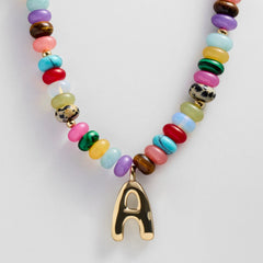 Semi-Precious Bubble Initial Necklace - Multi