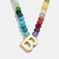 Semi-Precious Block Initial Necklace - Multi