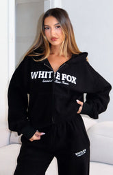 Just For Now Fleece Boxy Zip Front Hoodie Black