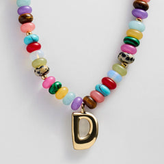 Semi-Precious Bubble Initial Necklace - Multi
