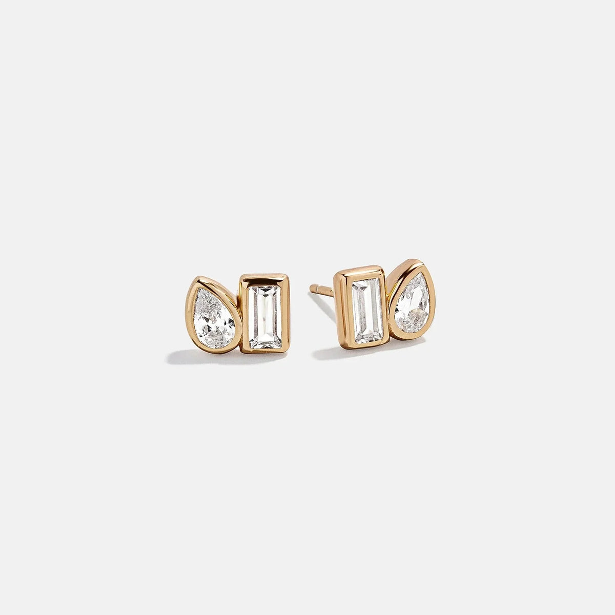 Reina 14K Gold Stud Earrings - Toi et Moi Bezel Set Earrings