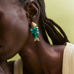 Ripple Effect Fish Earrings - Gold/Malachite