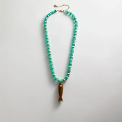 Sun Drift Semi-Precious Pendant Necklace - Brown Fish