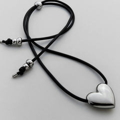 Millie Bubble Heart Cord Necklace - Silver