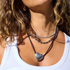 Millie Bubble Heart Cord Necklace - Silver