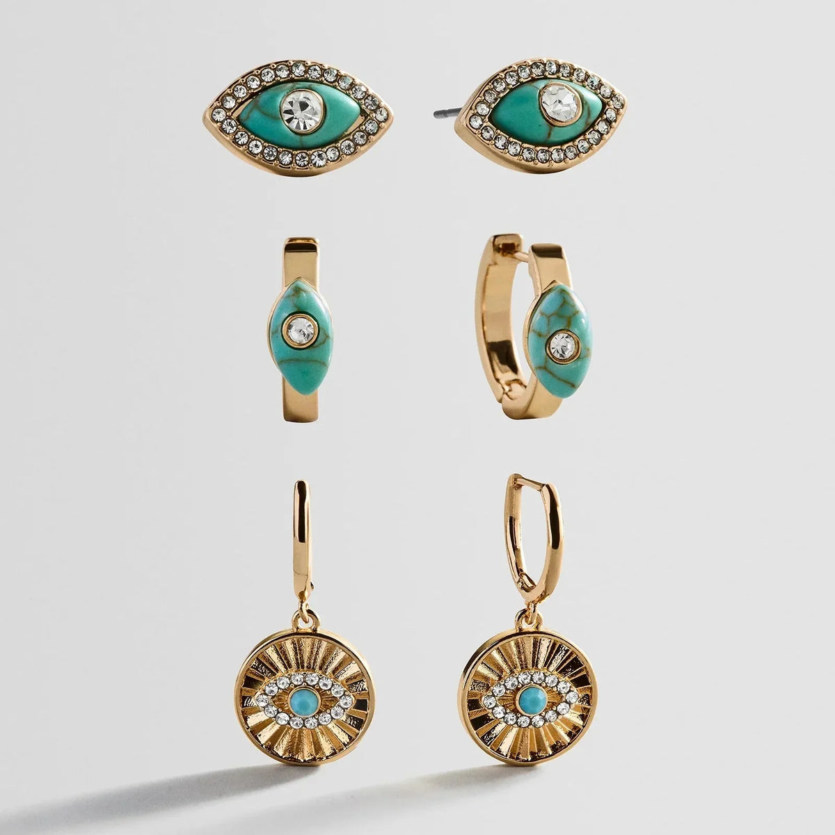 Stay Grounded Evil Eye Earring Set - Gold/Turquoise