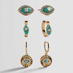 Stay Grounded Evil Eye Earring Set - Gold/Turquoise