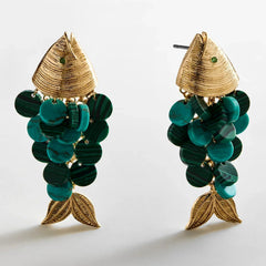 Ripple Effect Fish Earrings - Gold/Malachite