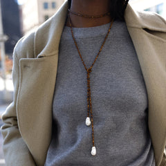 Semi-Precious Pearl Wrap Necklace - Tiger's Eye