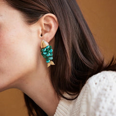 Ripple Effect Fish Earrings - Gold/Malachite