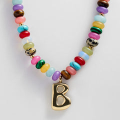 Semi-Precious Bubble Initial Necklace - Multi