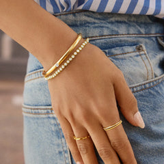 Nadia Classic Single Bezel Hinge Bangle - Classic Thin Gold Single Bezel