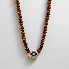 Positive View Semi-Precious Evil Eye Necklace - Tiger's Eye