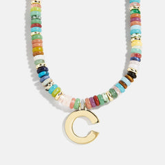 Semi-Precious Block Initial Necklace - Multi/Gold