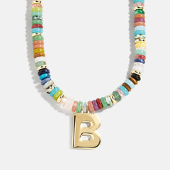 Semi-Precious Block Initial Necklace - Multi/Gold