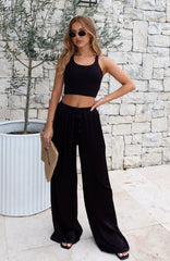 Catching Up Wide Leg Pants Black