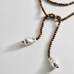 Semi-Precious Pearl Wrap Necklace - Tiger's Eye