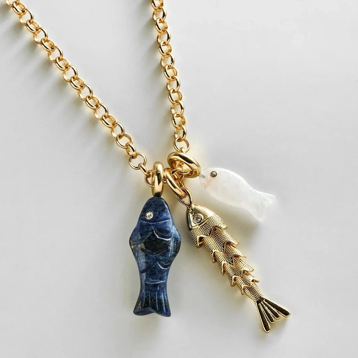 Lucky Catch Fish Charm Necklace - Gold