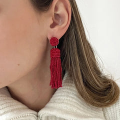 Maren Tassel Statement Earrings - Red