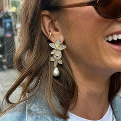 Marissa Floral Earrings - Gold/Pavé