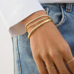 Nadia Classic Triple Bezel Hinge Bangle - Classic Thin Gold Triple Bezel