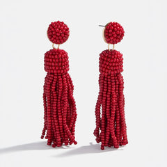 Maren Tassel Statement Earrings - Red